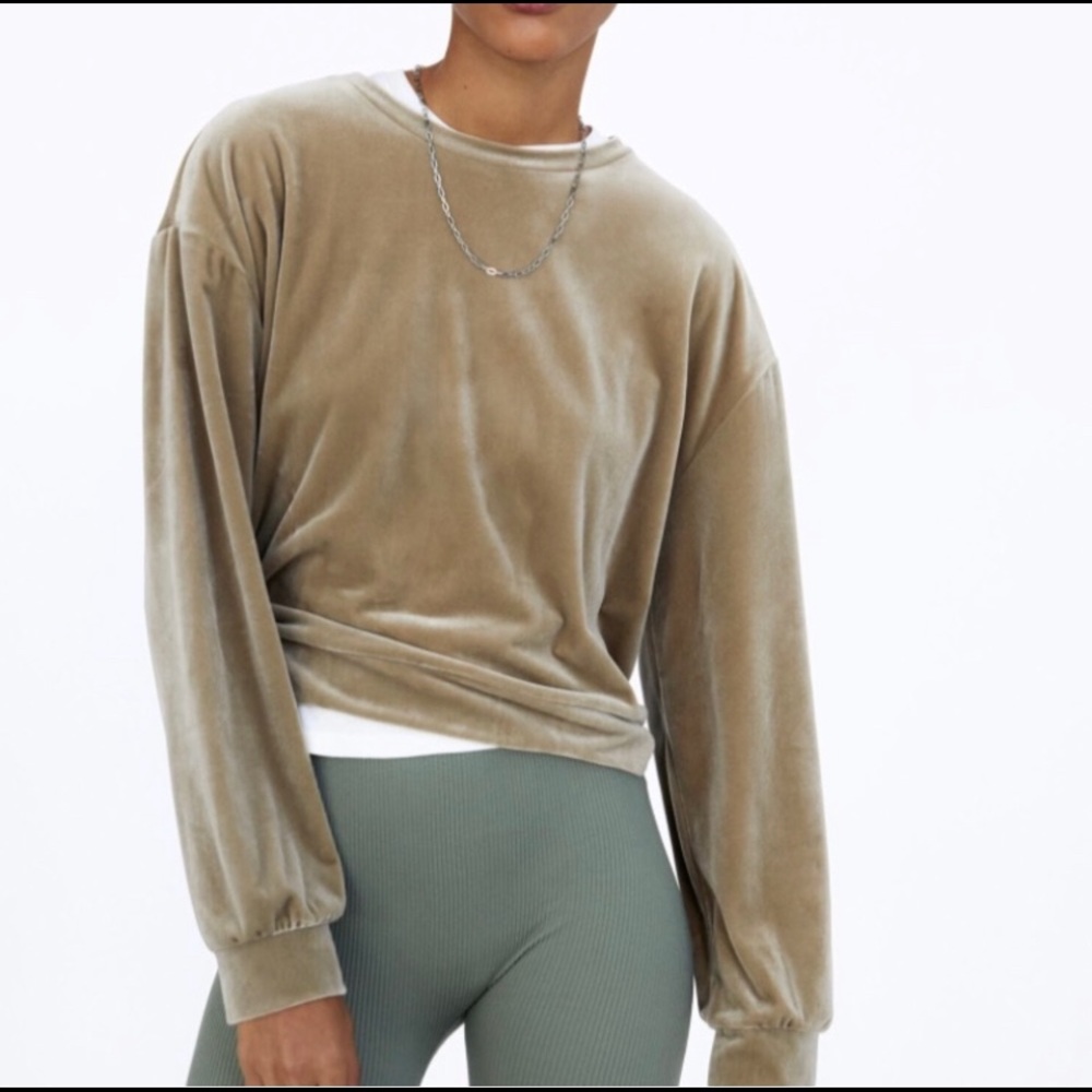 Zara velvet velour sweatshirt light tan